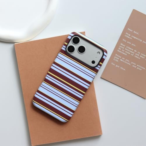 for iPhone 18 Pro Case, Magnetic Matte Frosted Dual-Layer Striped Phone Case for Women, Retro Aesthetic Cover Compatible with MagSafe Accessories - Mocha Sky - Image 2