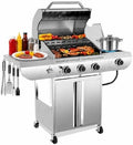 Electactic 3-Burner Propane Gas Grill with Side Burner, 34,000 BTU, Stainless Steel Barbecue Grill with Enameled Cast Iron Grates, Built-In Thermometer, Portable BBQ Grill for Outdoor Cooking, Patio by Electactic