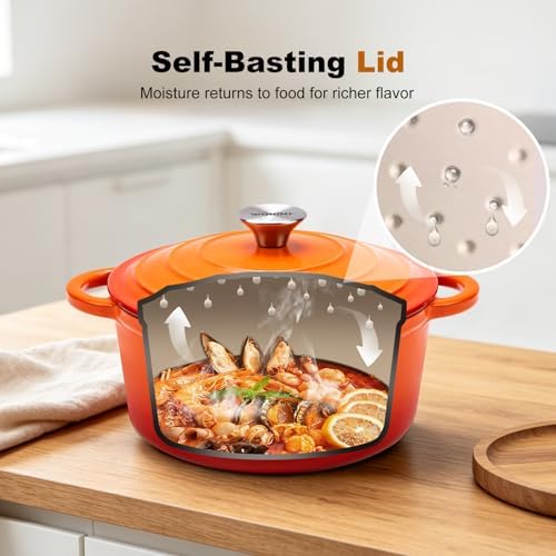 Enameled Cast Iron Round Dutch Oven -4QT Pot With Lid,Orange - Image 4