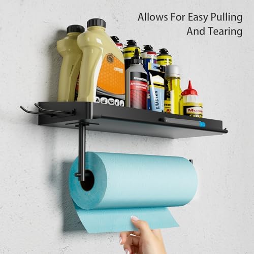 SUNTECH Garage Paper Towel Holder with 2 Shelves, Wall-Mount (Black) - Image 4