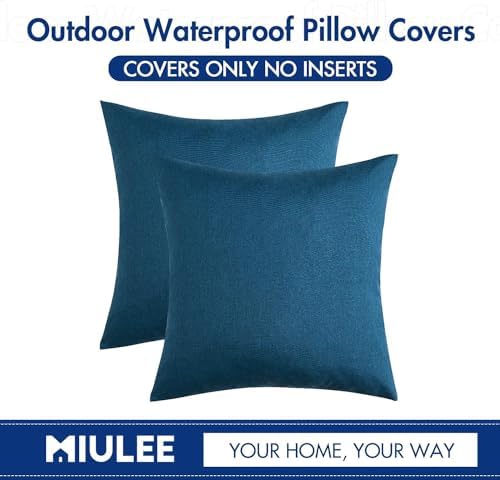MIULEE Decorative Outdoor Pillow Covers Waterproof 20x20 Blue - Image 6