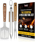 Professional Acacia Wood BBQ Tool Set (3 PCS) - Heavy Duty Stainless Steel Grill Accessories Kit with Spatula, Fork & Tongs - Durable Barbecue Utensils for Outdoor Cooking & Grilling by Boxikikitchen
