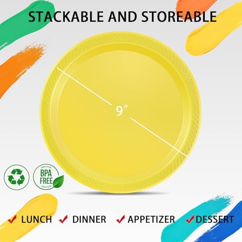 WELLIFE 9 Inch Yellow Plastic Plates 50 Count - Image 7