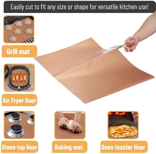 UNCO- Copper Grill Mats for Outdoor Grill, 13" x 15.8", 6 Pack, Nonstick Reusable Grilling Mats for Outdoor Grill, BPA and PFOA Free with PTFE-Fiberglass Coating - Image 5