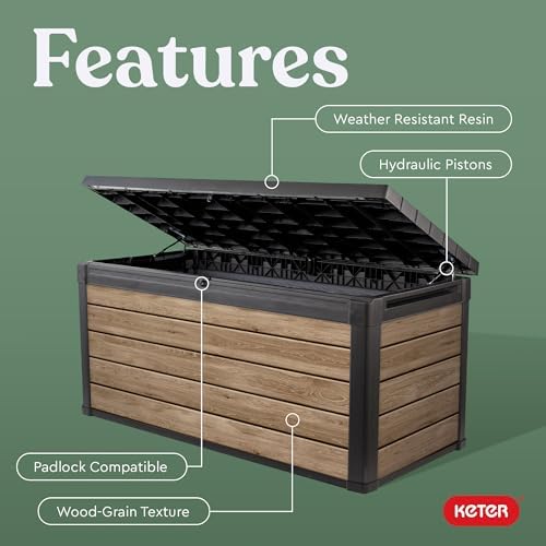 Keter Signature Collection 150 Gallon Resin Deck Box Organization and Storage Box for Patio Outdoor Cushions, Throw Pillows, Garden Tools and Pool Supplies, Ashwood - Image 4