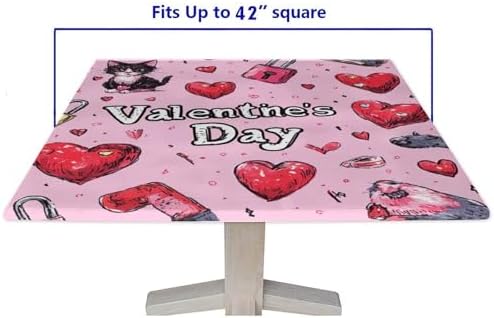 Elastic Tablecloth, Love is in The Air Pattern Printed on Oilproof Square Fitted Table Cover Elastic Tablecloth, Great for Picnics BBQs Daily Meals, Fit for 42" x 42" Square Tables - Image 5