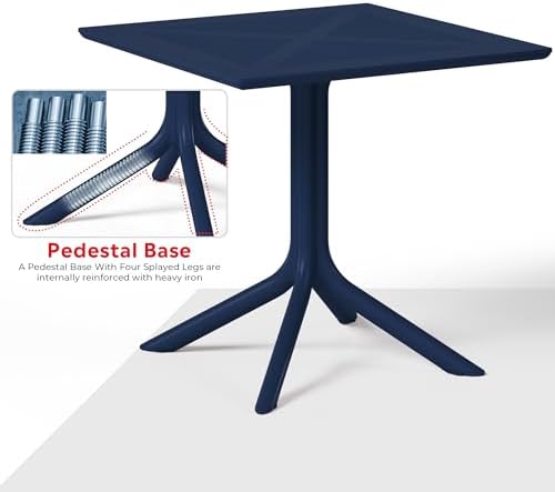 Costaelm Patio Dining Table for 4, Square PP Patio Table, 4-Person Weather Resistant Porch Tables for Outside Poolside Deck Lawn Garden Backyard, Navy Blue - Image 7