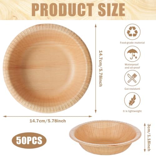 50 Pcs Wood Grain Paper Bowls 8 oz, 5.9 Inch Small Paper Bowls, Rustic Disposable Bowls for Woodland Baby Shower, Camp Fire, Camping, Birthday Party Decorations - Image 5