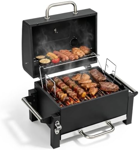ROVSUN Portable Charcoal Grill, Tabletop Grill with Thermometer and Chimney, Smoker for Outdoor Cooking, BBQ, Camping and Patio Parties by ROVSUN