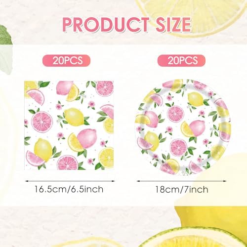 40PCS Lemonade Party Decorations Tableware Set For Girls Pink Lemon Paper Plates and Napkins, Pink Lemon Fruit Themed Birthday Baby Shower Bridal Shower Party, Serves 20 - Image 2