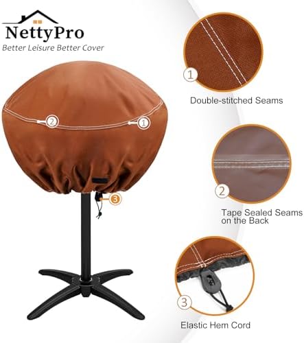 NettyPro Round Grill Cover Waterproof Heavy Duty Outdoor Indoor Electric Portable Stand Grill Cover for George Foreman, Char-Broil, Cuisinart, Homewell, Weber Small Grill and More, Brown - Image 5
