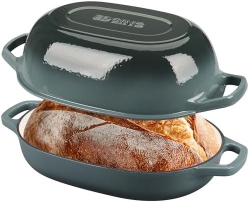 EDGING CASTING Enameled Cast Iron Oval Dutch Oven Pot with Lid, Dutch Oven for Sourdough Bread Baking, Bread Oven, Bread Dutch Oven, Oval Bread Pan, 7qt, Slateblue - Image 3