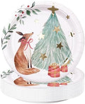 WRAPAHOLIC 25Pcs Christmas Paper Plates - 9 Inch Gold Foil Forest Fox Disposable Plates Decorative Dinner Plates for Christmas Party Tableware Supplies Table Decor by WRAPAHOLIC