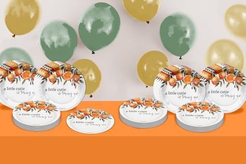 Little Cutie First Birthday - 32 Piece Disposable Party Supplies - Decorations for Orange 1st Birthday Round Party Plates - Large 9" Paper Plates In Bulk - Image 6
