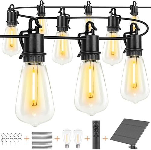 100FT Solar String Lights Ourdoor Waterproof,Patio Lights Solar Powered with Remote,ST38 32 Vintage Edison Bulbs,Solar Lights Outdoor Waterproof, Outside Powered Hanging Lights for Patio by OOOLED