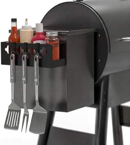 Linidcoud 1 Pack Metal Magnetic Spice Rack Organizer for Pellet Grill Accessories, Outdoor Grill Storage for Most Pellet Smokers, Ironwood Series, Pro Series, Z-Grills, Pit Boss by linidcoudhome
