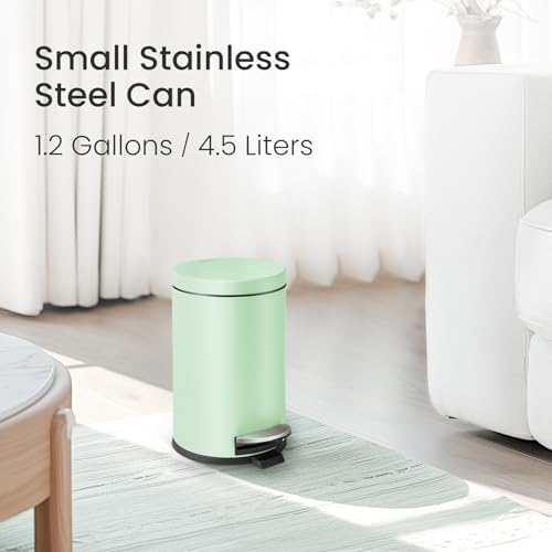 Cesun Small Round Bathroom Trash Can with Lid Soft Close, 1.2 Gal, Green - Image 2