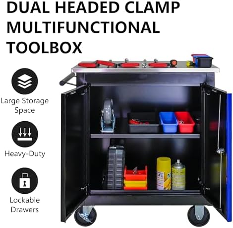 Double-Door Heavy-Duty Rolling Steel Tool Cart with Handle&Wheels, Metal Storage Organizer Cabinet, Tool Chest for Efficient Tool Storage in Garage, Warehouse, Workshop, Repair Shop, Blue - Image 6