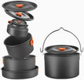 Collapsible Camping Cookware Set, Portable 4-in-1 Outdoor Camping pots and Pans Set with Nonstick Frypan, Pot, Kettle & Carry Bag, Hard-Anodized Aluminum for Camping, Hiking (2-6 Person) by TianGang
