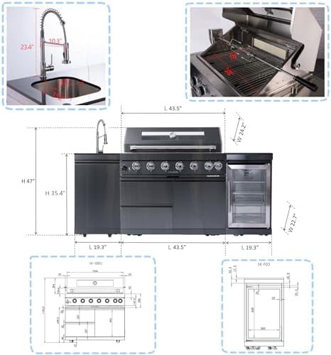 Outdoor Kitchen Island, 82 Inch 85000 BTU Gas Grill Combination With Refrigerator and Sink, Outdoor Stainless Steel Barbecue Bar, Natural Gas Barbecue Grill for Patios, Gardens, Parties - Image 2