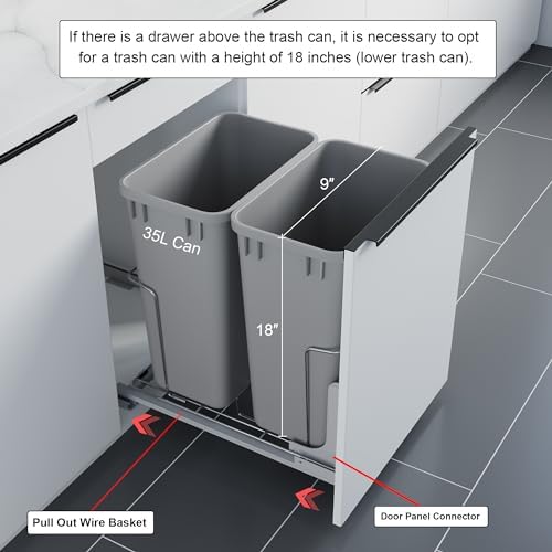 Dowell B18 Aluminum Base Wastebasket Pullout with Door Mount and Two 35Qt/9Gal Plastic Bins (4012 0218+35x2) - Image 4