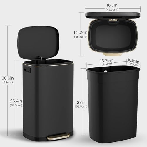 ELPHECO Kitchen Trash Can with Lid 13 Gal Stainless Steel Pedal Garbage Can - Image 2