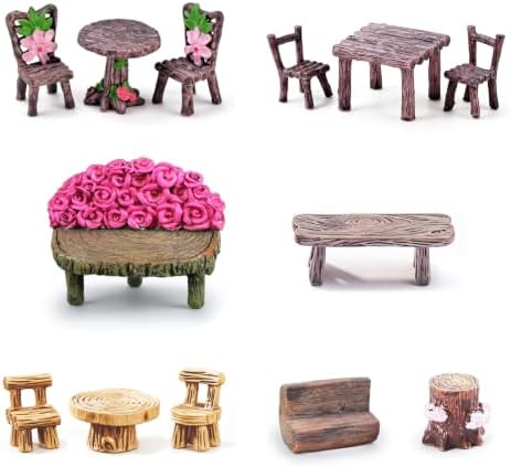 Mini Fairy Garden Accessories Furniture Outdoor Table Bench & Chairs Set by Unknown