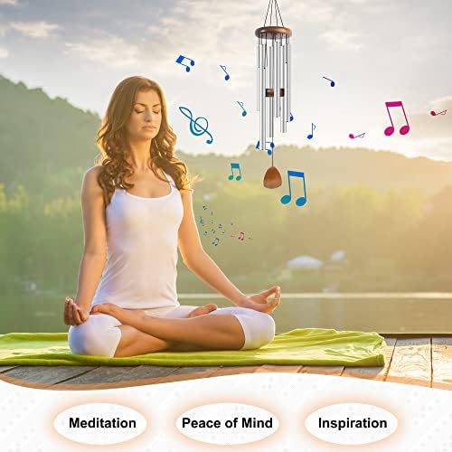 Bursvik 37" Aluminum Wind Chimes for Outside (Silver), Patio Zen Decor Gift - Image 6