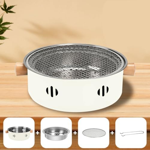 Portable Charcoal Barbecue Grill, 1pc Small Outdoor Camping Grill (Beige) - Image 7