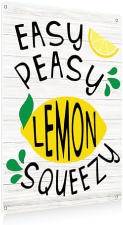 BEASTZHENG Lemon Metal Tin Sign Wall Art Decor Easy Peasy Lemon Squeezy Square Metal Desk Decoration Summer Tin Block Tiered Tray Sign for Shelf Home by BEASTZHENG