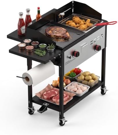BESTFIRE Propane Griddle with Deep Fryer Combo 33000 BTU 2 Burner Gas Grill by GrillsOutdoorCooking