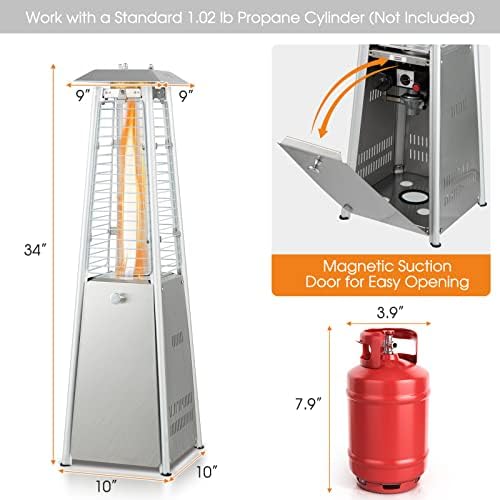 Tangkula 34" Pyramid Tabetop Propane Patio Heater, Silver - Image 4