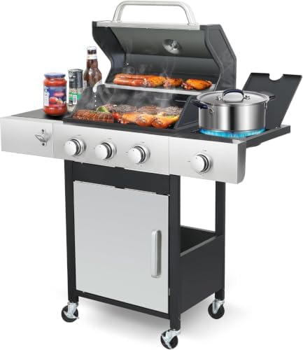3-Burner Propane Gas Grill with Side Burner for Outdoor BBQ by Unknown