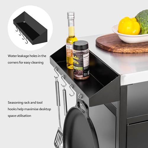 OuterMust Grill Table Outdoor Kitchen Cabinet, Moveable Outdoor Prep Table & Bar for Storage, Grilling and Pizza Oven, Multifunctional Silver & Black - Image 4