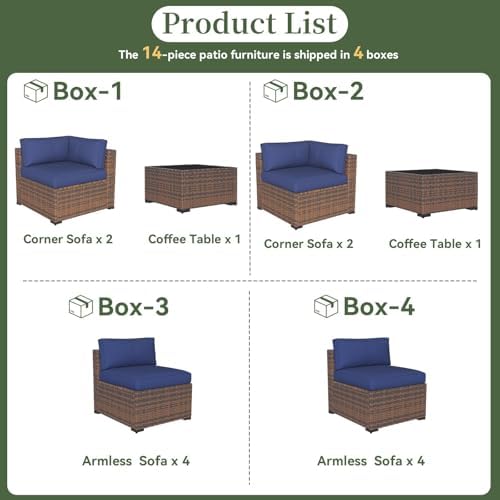 Aoxun 14 Piece Patio Furniture Set Wicker Rattan Patio Conversation Set - Image 6
