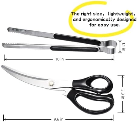 Korean Barbecue Scissors And Tongs Set, Bbq Scissors Bbq Tongs, Stainless Steel Ergonomic Sharp Shears And Clips For Kitchen, Cooking Clips,Pizza Shears For Easy Use (Black) - Image 2