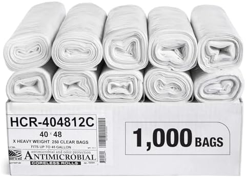 Aluf Plastics 45 Gallon 12 Micron (eq) Clear Trash Bags 40" x 48" 1000 Bags by AlufPlastics