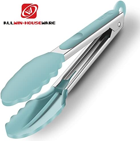 2 Pack Silicone Kitchen Tongs, 9 & 12 Inch, Stainless Steel, Aqua Sky - Image 4