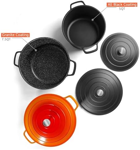 Nonstick Dutch Oven Pot with Lid-5 QT Cast Aluminum Oven Pot with Two Handles Lightweight for Bread Baking Braising and Roasting(Black) - Image 6