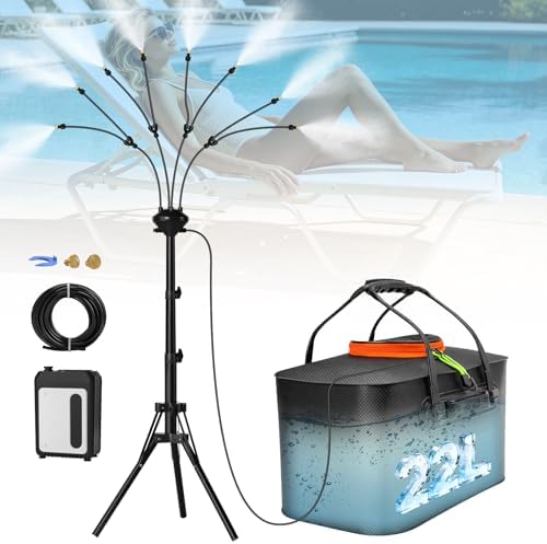Bonviee 5.3FT Standing Misters for Outside, 5.8Gal Tank, Tripod, 5200mAh Pump, 8 Nozzles - Image 2