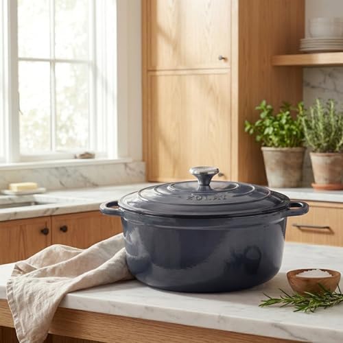 Zulay Kitchen 7.7 Quart Enameled Cast Iron Dutch Oven Pot with Lid – Premium Durability & Oven Safe up to 500°F – Heavy Duty Cookware Perfect for Bread Baking, Stews, Braising & Roasting – Gray - Image 2