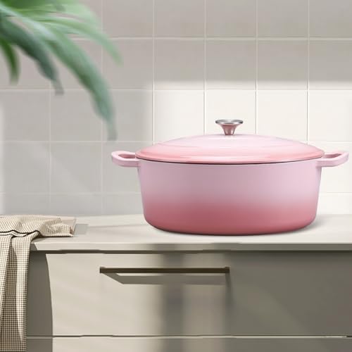 Leonyo 7-Quart Enameled Cast Iron Oval Dutch Oven Pot with Lid, Pink - Image 7