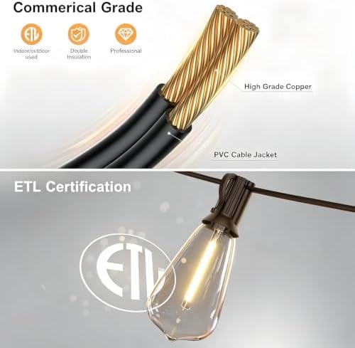 Outdoor String Lights,120FT 60+2 ST38 Shatterproof Vintage Edison LED Bulbs - Image 5