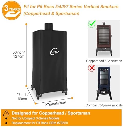 Kipiea 600D Vertical Smoker Cover for Pit Boss 3/4 / 5/7 Series, Waterproof Pellet Grill Cover, 73550, UV Resistant, No Tear, No Fading - Image 2
