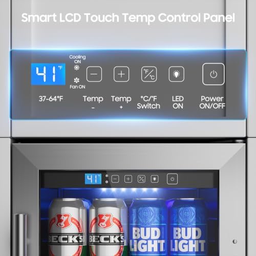 15 Inch Beverage Refrigerator, 100 Can Under Counter Beverage Fridge with Glass Door Built-in or Freestanding, Drink Fridge for Soda Beer Wine-Kitchen Bar Office - Image 4
