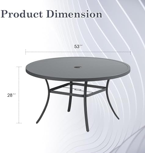 Outdoor Dining Table for 8, 53" Round Outdoor Table with Adjustable Umbrella Hole, All-Weather Metal Patio Dining Table for Lawn Garden Backyard Deck, Dark Grey - Image 2