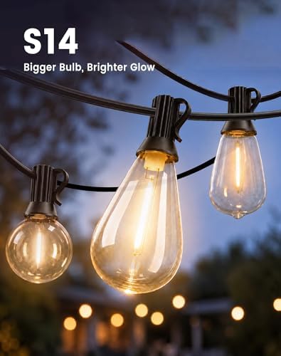 Outdoor String Lights 30FT(24+6) Waterproof, 12 LED S14 Shatterproof Edison Bulbs, 2FT Spacing, Extension Cord, Connectable Plug in Hanging Patio Lights for Outside, Backyard, Warm White - Image 3