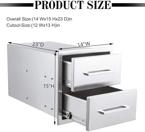 2-Drawer BBQ Island Drawer, 14W x 15H x 23D, Flush Mount, Stainless Steel - Image 3