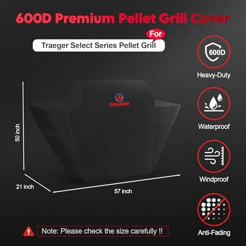 Comnova Grill Cover for Traeger Select - Premium Wood Pellet Smoker Cover for Traeger Waterproof & Heavy Duty, 600D Pellet BBQ Cover Accessory for Treager Select Elite and Selects Pro Grills (BAC375) - Image 2