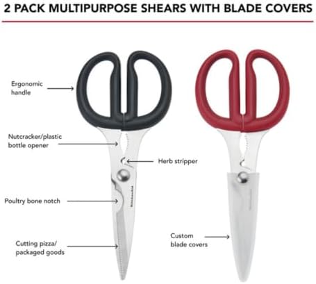 KitchenAid 2-Piece Multipurpose Shear Set – Versatile Scissors with Nutcracker, Bottle Opener, Ergonomic Handles with Protective Blade Covers - Image 5